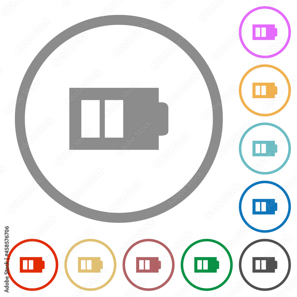 Half battery with two load units alternate flat icons with outlines Half battery with two load units alternate flat icons with outlines
