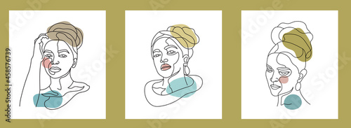 Hand drawn feminine woman beauty minimal face and floral botanical logo template for makeup spa salon skin & hair care line art portrait vector printable illustration design