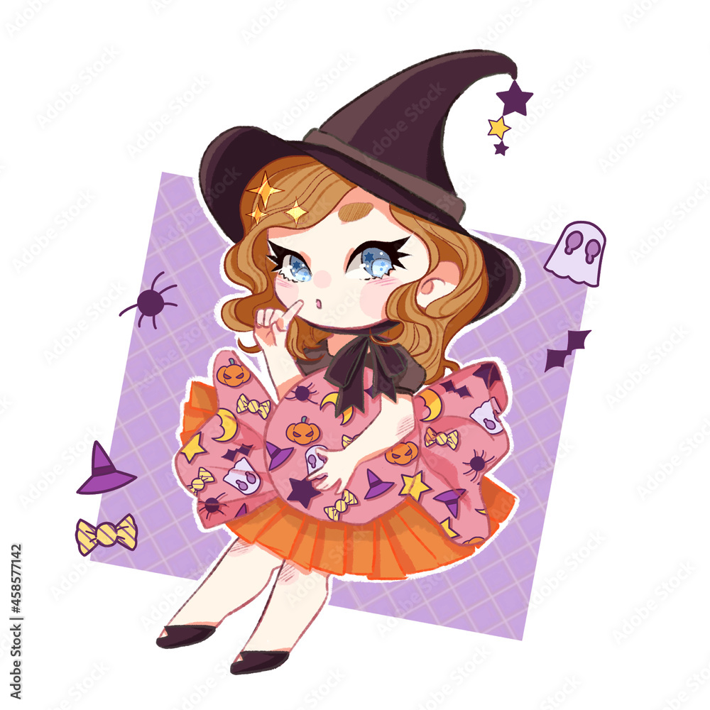 Chibi witch girl in Halloween 