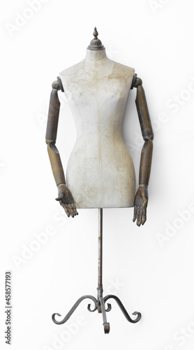 antique mannequin for clothes isolated on white background
