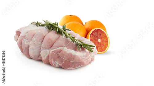 Fototapeta Naklejka Na Ścianę i Meble -  Fillet fresh raw beef  meat rib eye tenderloin steak mix spice rosemary isolated on white background with cut out have clipping path