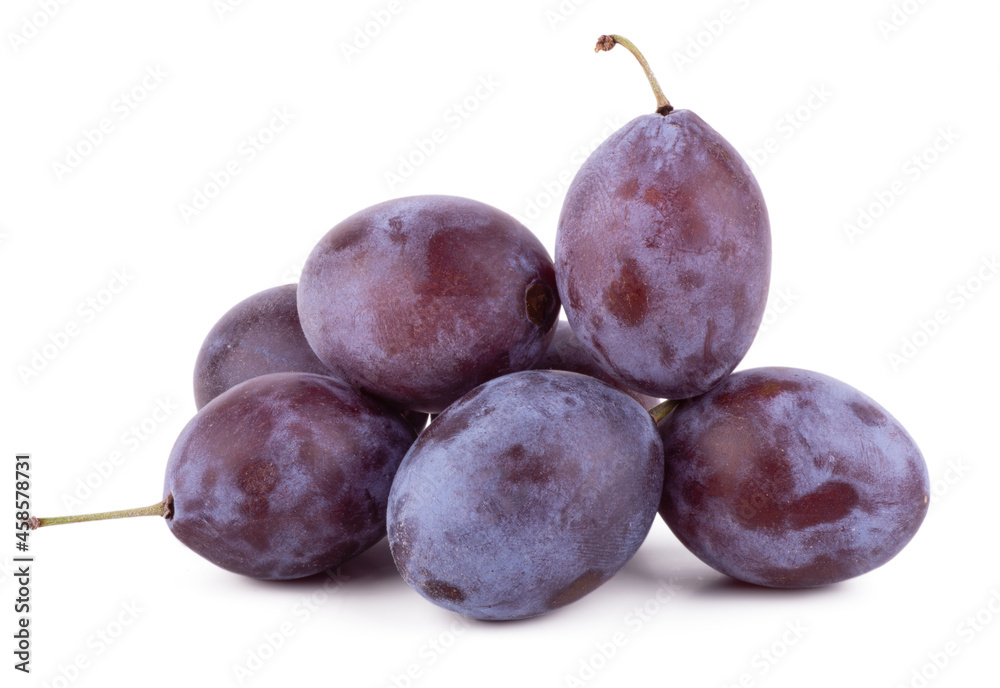 raw tasry plums isolated on white background closeup