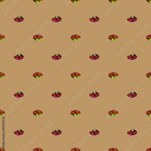 Seamless pattern lola rosa salad on light brown background. Minimalism ornament with lettuce