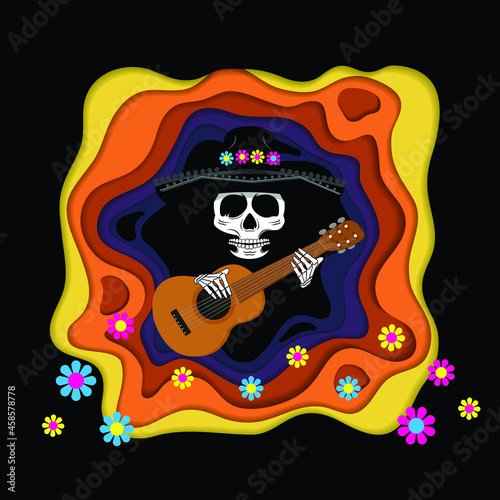 Day Of Dead Traditional Mexican Halloween or Dia de los muertos with Decoration with Mask skull and flowers