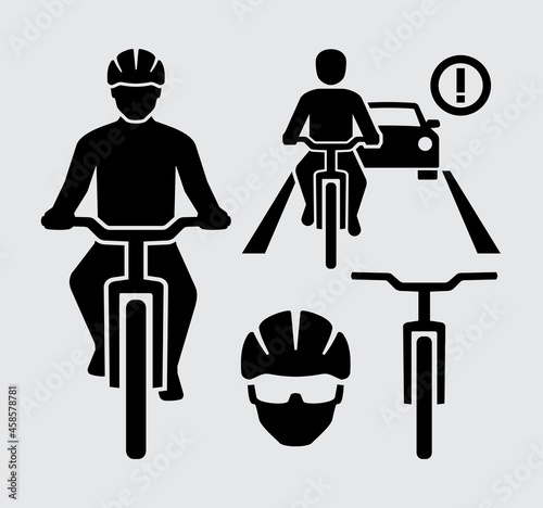Cyclist on a Bicycle Front View Vector Icons