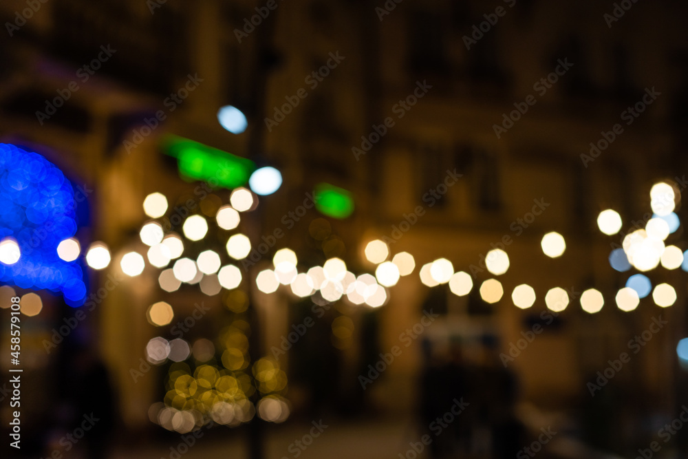© Angelov - Defocused ligths of blue Christmas tree background