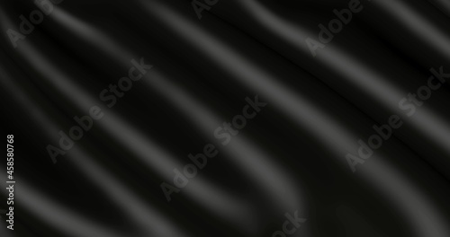 Black silk fabric with 3D waves. Abstract digital canvas in motion.