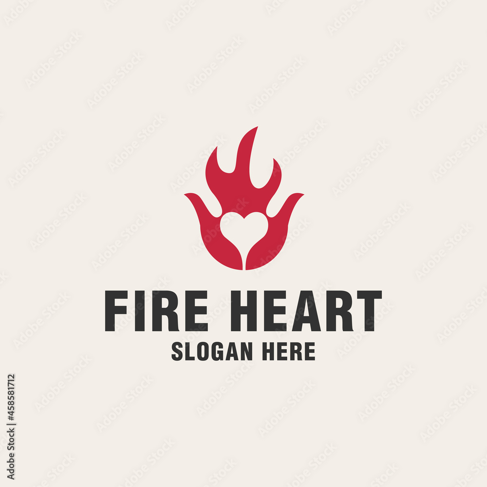 Fire heart logo template on monogram style Fire heart logo template on monogram style