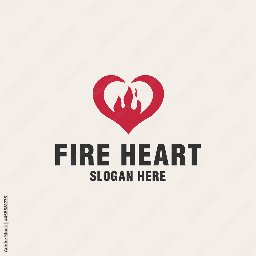 Fire heart logo template on monogram style