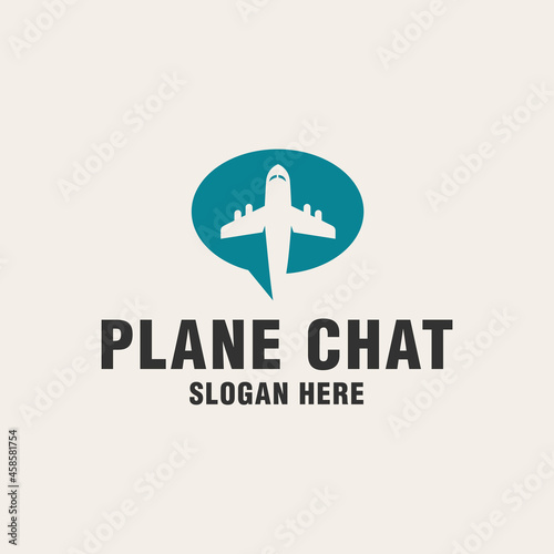 Plane chat logo template on monogram style