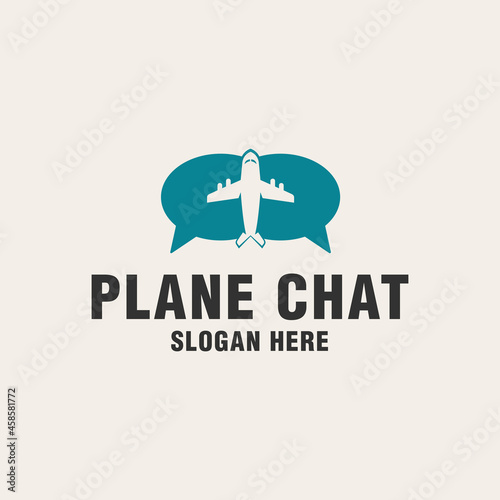 Plane chat logo template on monogram style