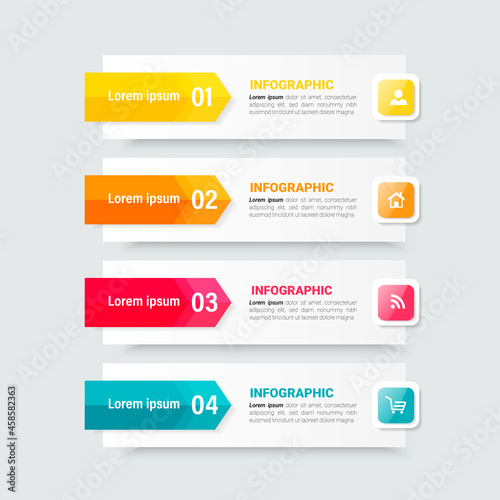 Four steps timeline infographics design template.	
