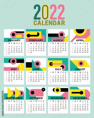 2022 calendar templates with retro design. Vector illustration.