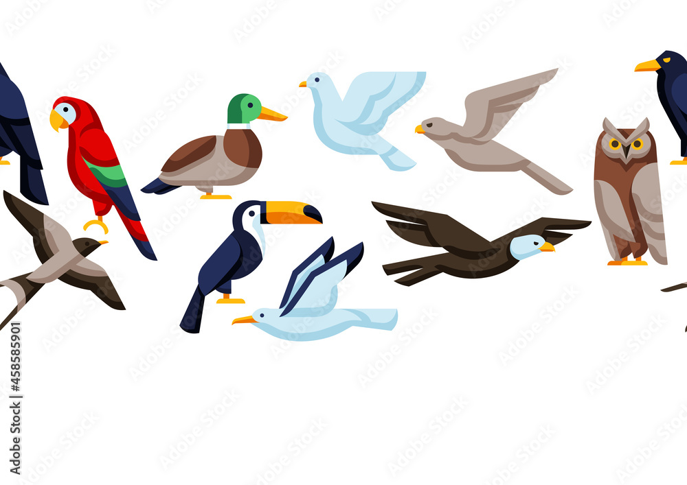 Naklejka premium Seamless pattern with stylized birds. Image of wild birds in simple style.
