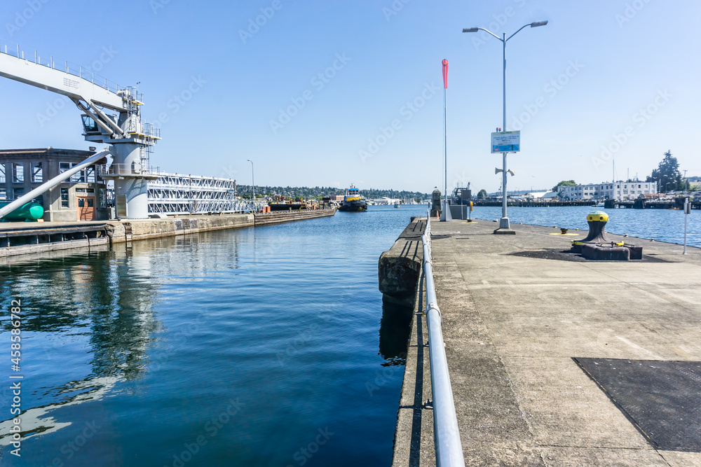 Ballard Locks Pier And Tugboat