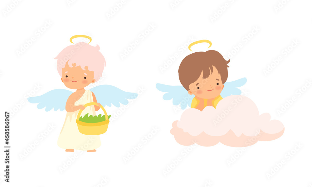 Cute Baby Angels with Nimbus and Wings Vector Set Cute Baby Angels with Nimbus and Wings Vector Set