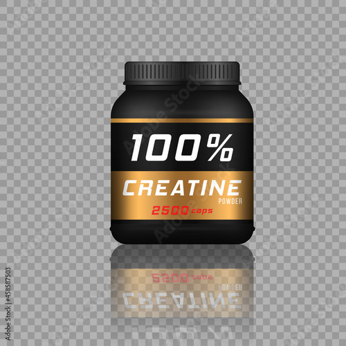 Realistic black plastic bottle or jar protein.