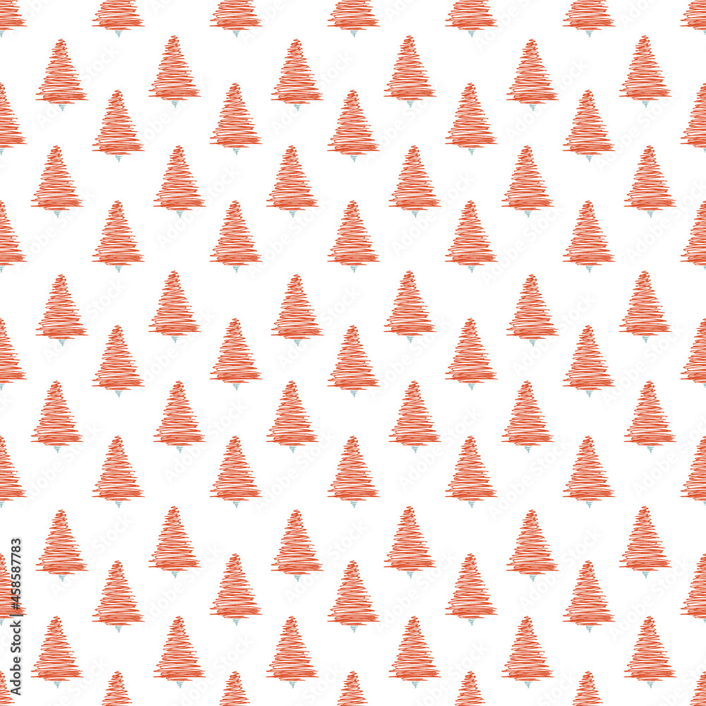 Sketch Christmas Tree Seamless Pattern, New Year Background Sketch Christmas Tree Seamless Pattern, New Year Background