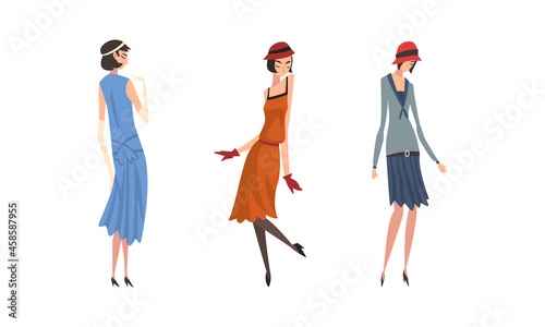 Young Female Wearing Garment from Twenties Vector Set