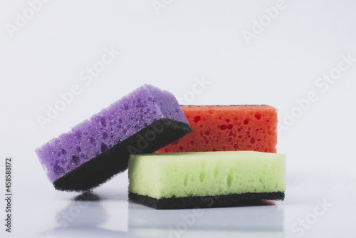 Dish washing sponges on white isolated background. 