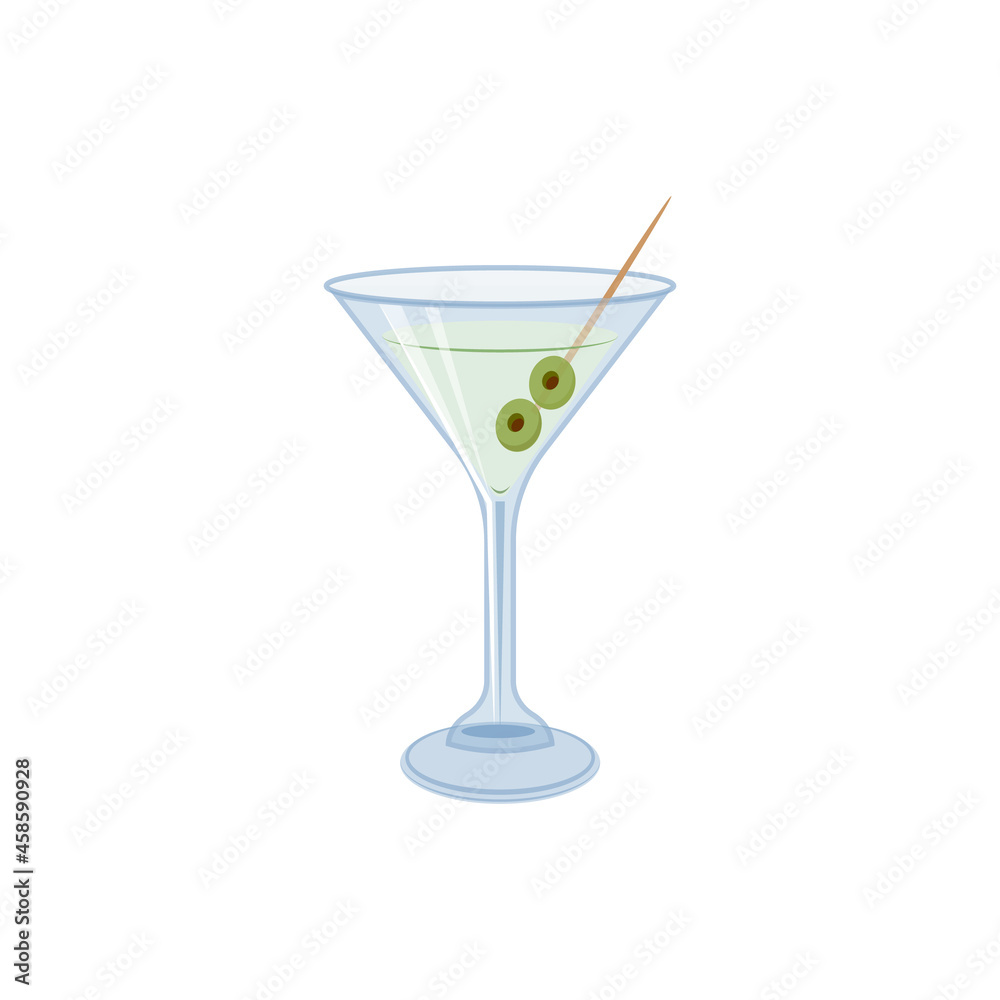 Alcoholic cocktail in a martini glass, vector illustration isolated on white background