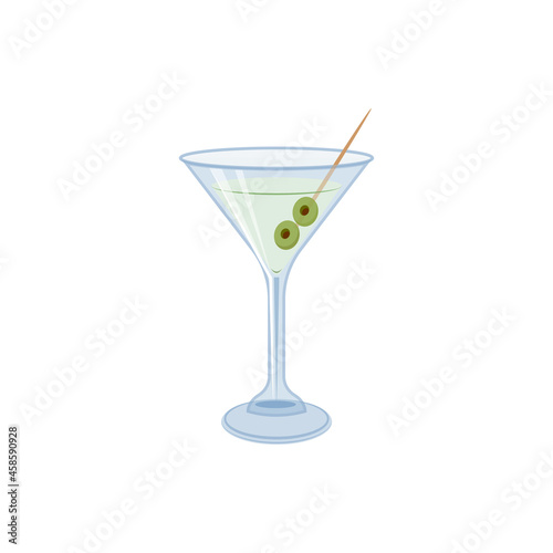 Obraz na płótnie Alcoholic cocktail in a martini glass, vector illustration isolated on white background w salonie