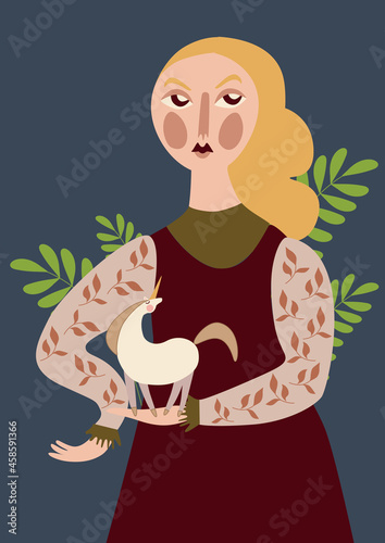 Vector illustration of girl with small horse
