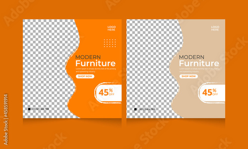 Furniture Editable minimal square banner template with geometric shapes for social media post, story and web internet ads. Vector illustration photo