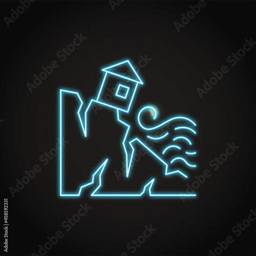 Neon coastal erosion icon in line style