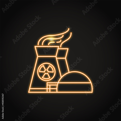 Neon nuclear power plant icon in line style