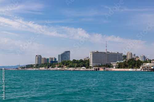 Sochi city coast panorama at summer. View from yacht. Black sea, Russia. © umike_foto