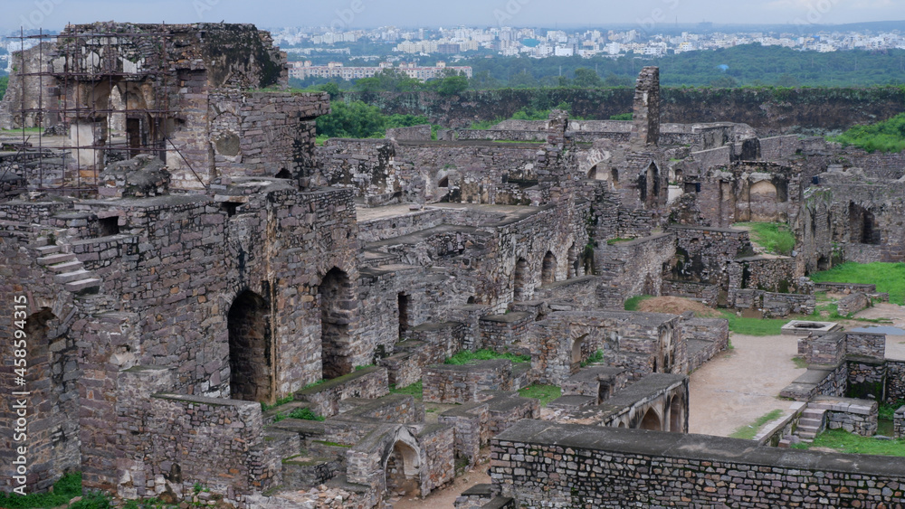 The Ruins of the Rani Mahal arena, Golkonda fort, Hyderabad, Telangana, India