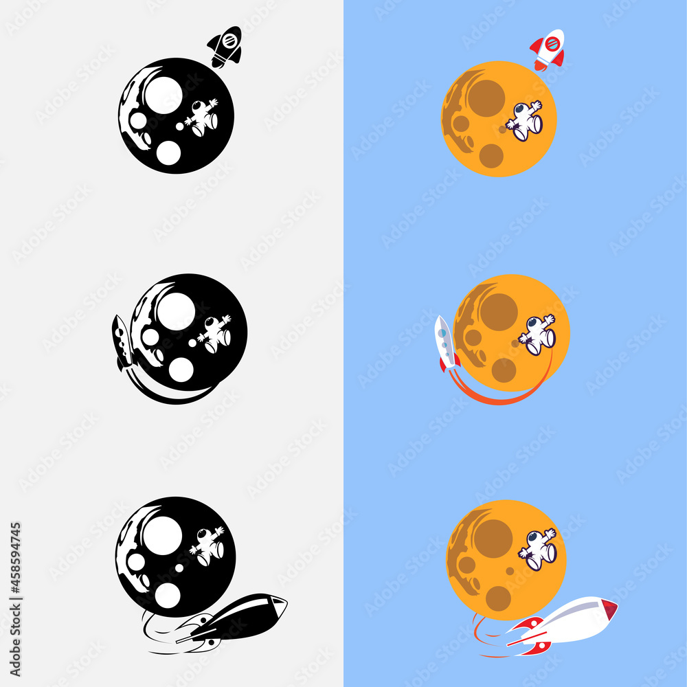 rocket logo design template.Rocket takes off from the surface of the moon or another planet. rocket logo design template.Rocket takes off from the surface of the moon or another planet.