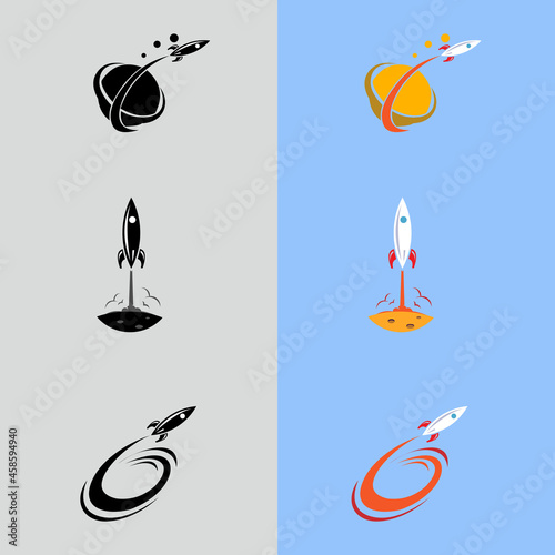 Launch, rocket, startup icon. Vector illustration. A rocket flying around the moon