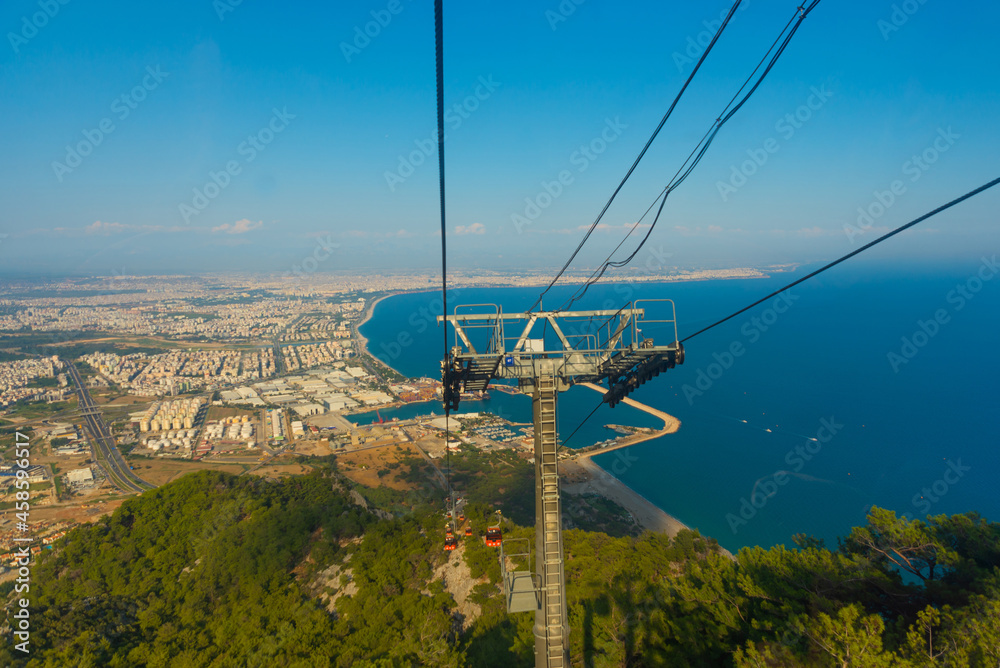 ANTALYA, TURKEY: Cable lift to Mount Tunektepe on a sunny summer day.