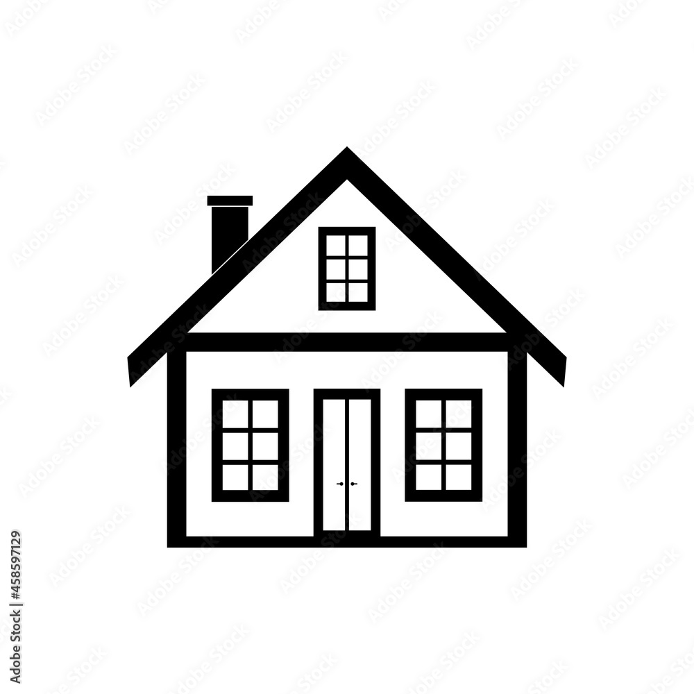 The icon of a residential building with large and small windows on a white background.