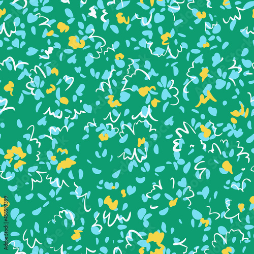 Minimalistic floral seamless pattern. Outline contour lines forming flower petals and buds in bloom. Simple geometric shapes as curved lines and brush strokes. Sketch drawing. Spring nature ornament.