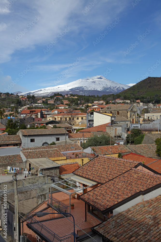 The volcano Etna seen from Viagrande, Sicily, Italy