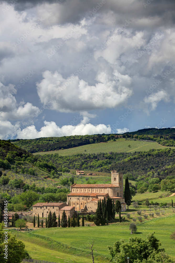 Abbey of Sant'Antimo, the Benedictine monastery in the comune of Montalcino, Tuscany, Italy