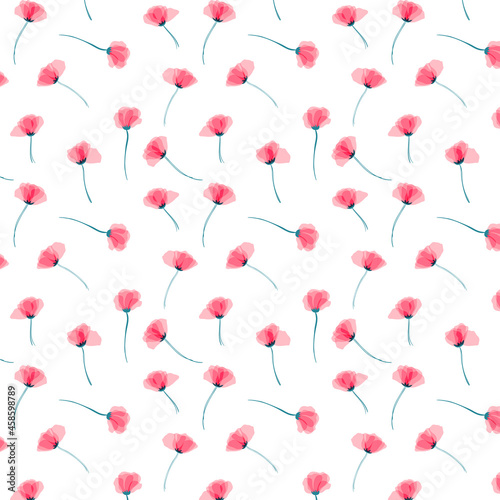 The pink poppy flowers seamless pattern.