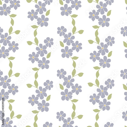 Purple flowers seamless pattern on white background