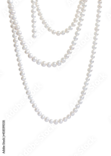 Hanging natural pearl necklace, isolated on white