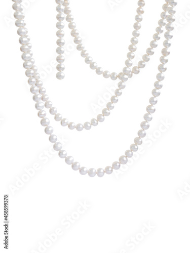 Hanging natural pearl necklace, isolated on white Fototapet