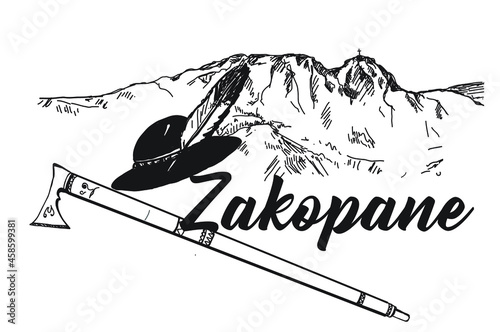 Obraz na płótnie Zakopane, I love zakopane, Tatry, Giewont, miasto, góry, góralski, folklor góralski, parzenica, ciupaga, w salonie