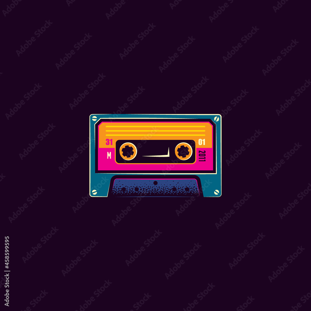 Original vector illustration in vintage style. An icon of an old retro audio cassette. T-shirt design.