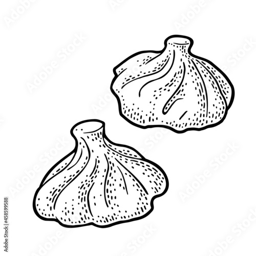 Traditional georgian food khinkali. Vintage black vector engraving