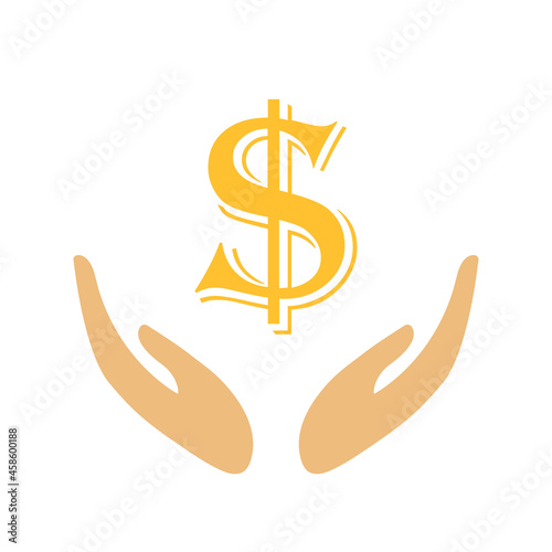 Dollar icon in hands. Illustration.