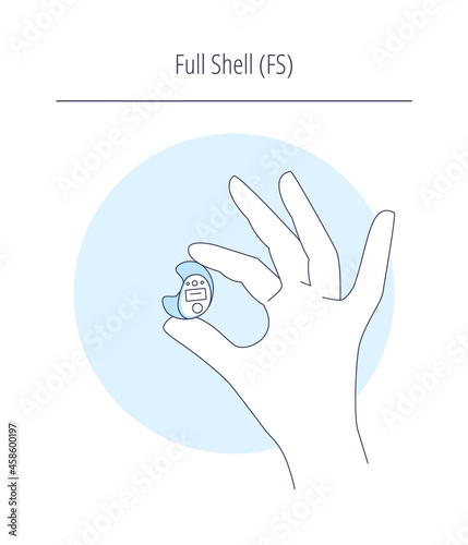 Hearing aid isolated on white background.Full Shell aid.Vector flat illustration.