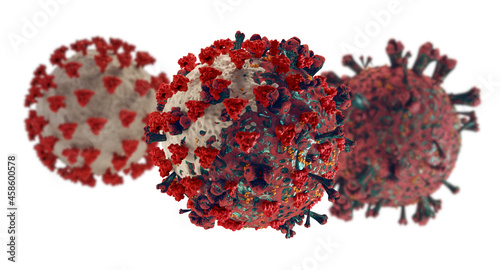 mutations of the Coronavirus Covid 19 symbolic virus cell 3d-illustration