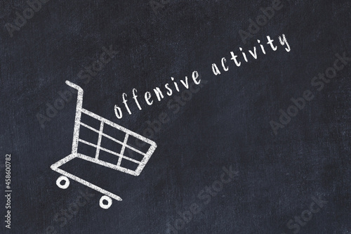 Schilderij op canvas Chalk drawing of shopping cart and word offensive activity on black chalboard